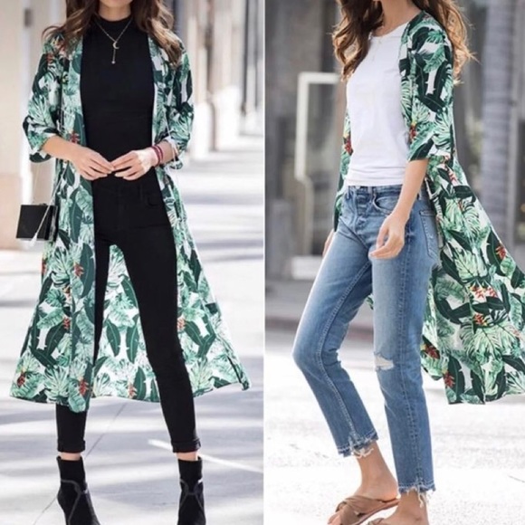 RACHEL ZOE Pretty in Palm Leaf Print Duster OS - Picture 1 of 4